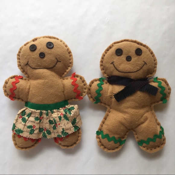 Vintage Hand Crafted 12" Felt Tan Gingerbread Man Women Holiday Winter Holly 2 - Picture 1 of 7
